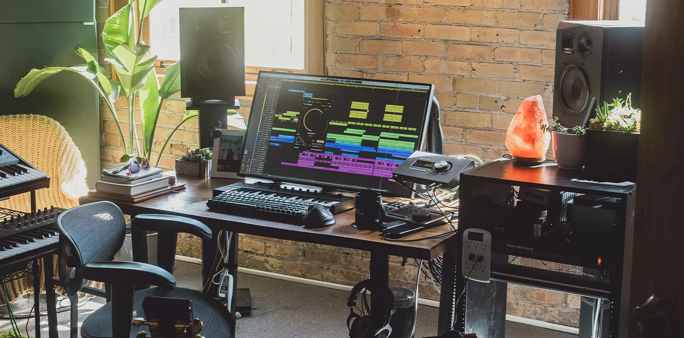 Bureau de Home Studio à 3 niveaux - Meubles pour l'audio professionnel et  l'enregistrement naturel