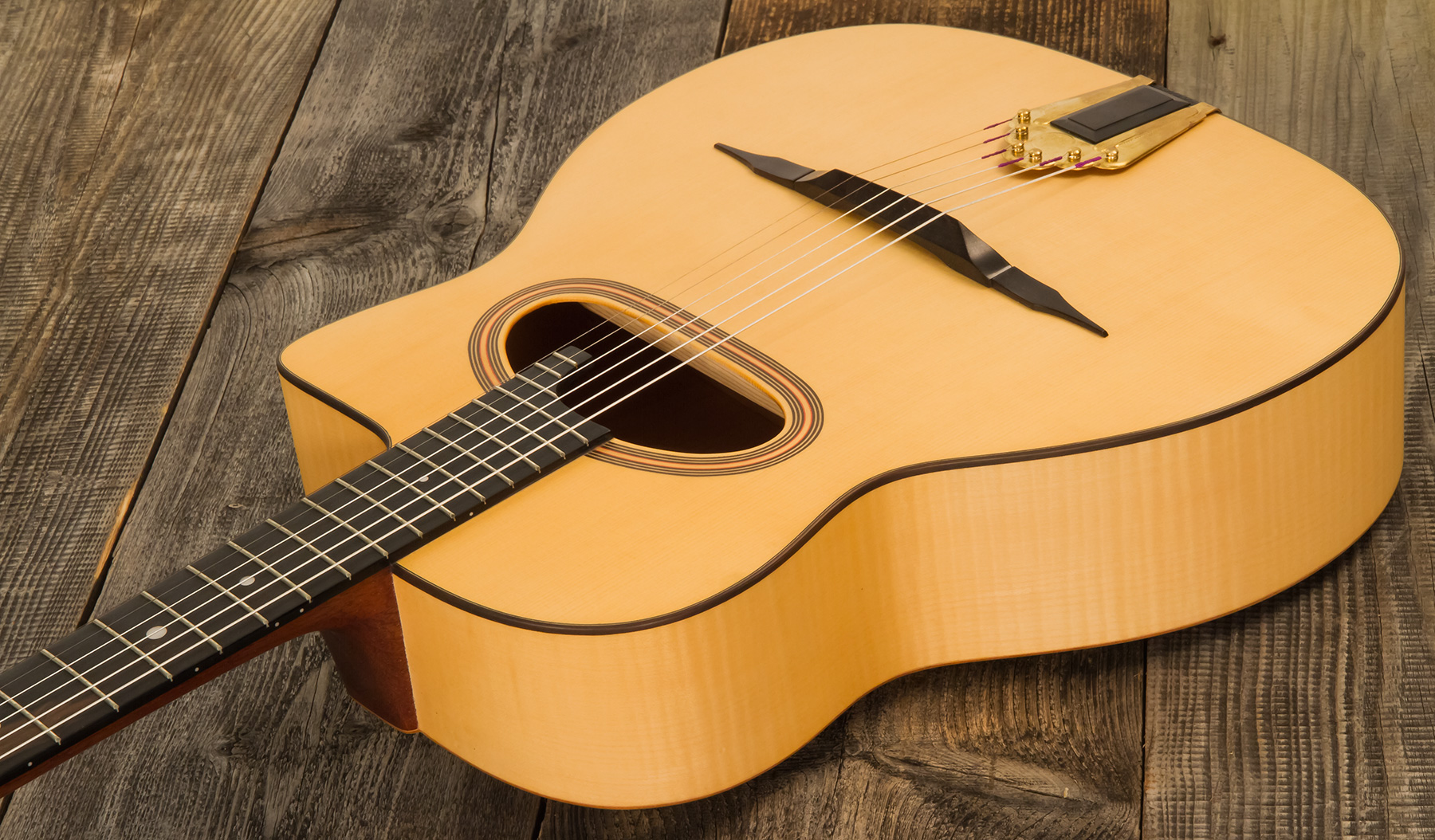 Altamira Md Gypsy Jazz Grande Bouche Cw Epicea Erable Eb +etui - Natural Satin - Guitare Manouche - Variation 1