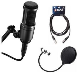 Micro statique large membrane Audio technica Pack AT2020 + Filtre Anti-pop + Câble