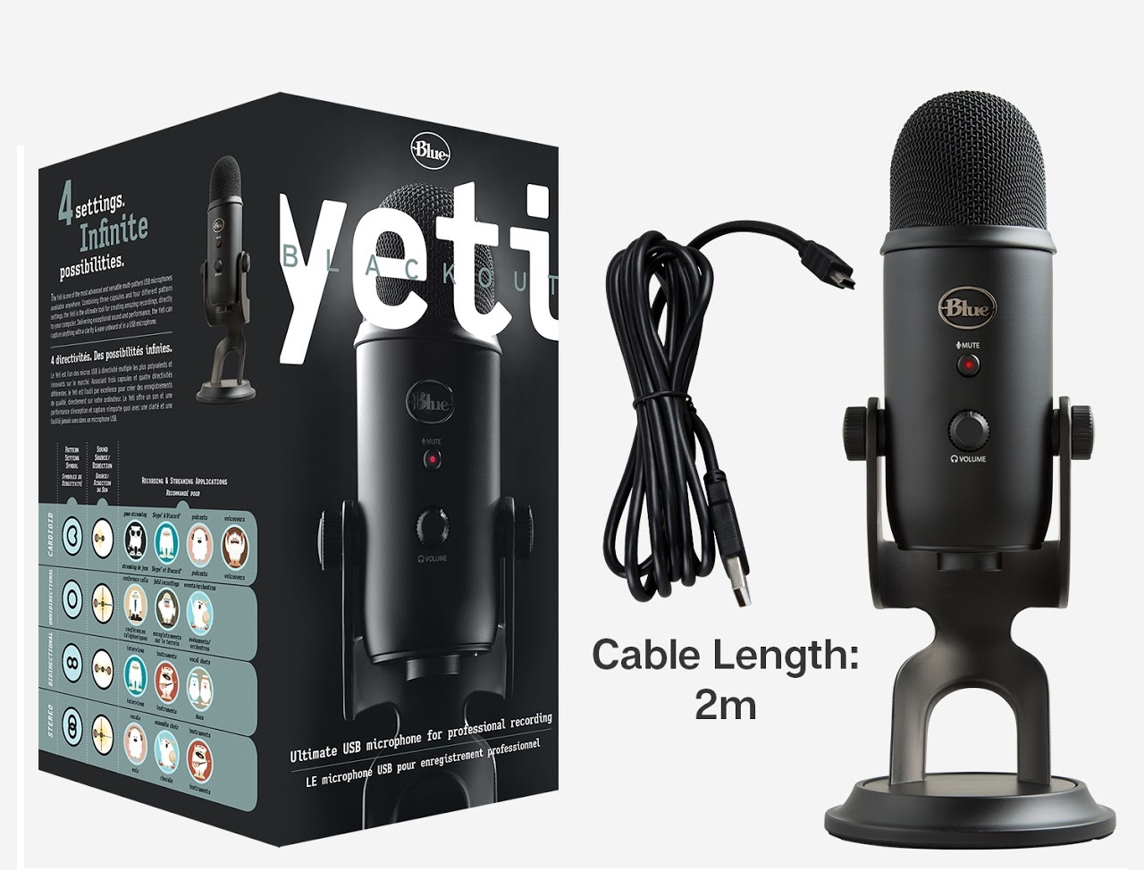 Blackout du microphone Yeti bleu avec support de Mauritius