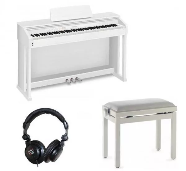 Piano numérique meuble Casio AP-460WE + Banquette + Casque - Blanc