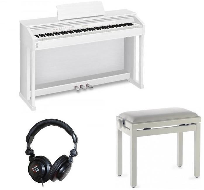Piano numérique meuble Casio AP-460WE + Banquette + Casque - Blanc