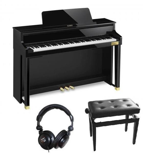 Piano numérique meuble Casio GP-500BP + Banquette + Casque - Noir laqué