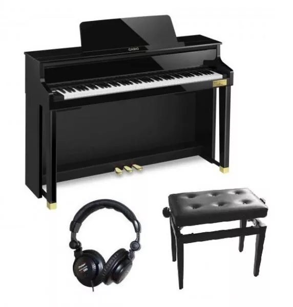 Piano numérique meuble Casio GP-500BP + Banquette + Casque - Noir laqué