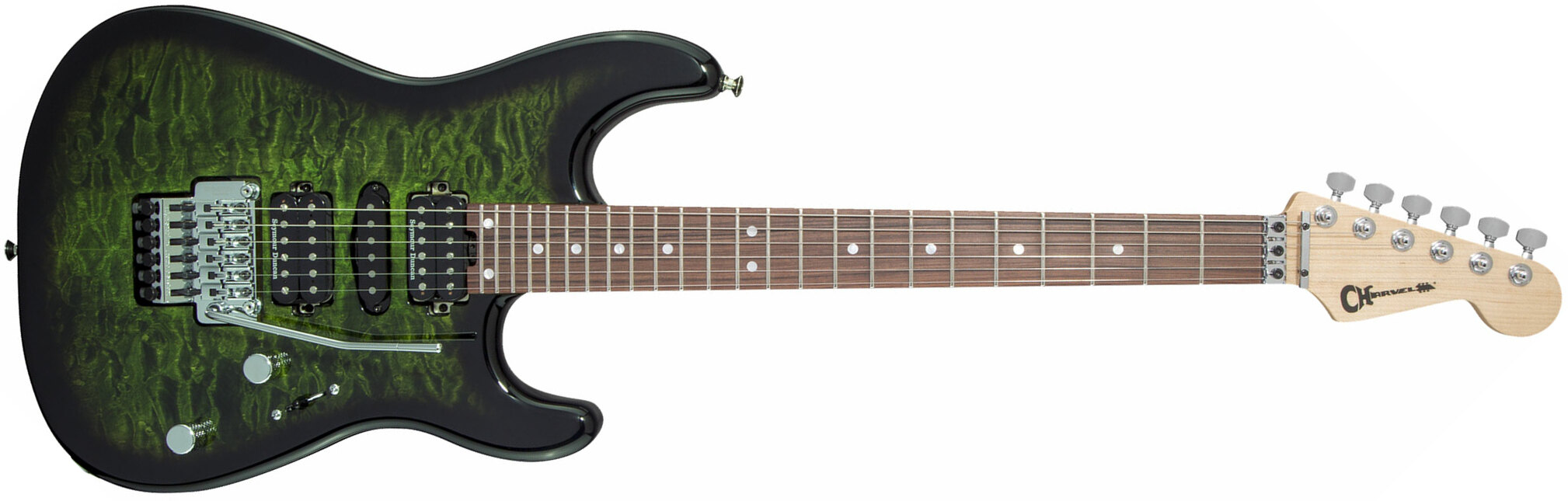 Charvel San Dimas Style 1 Hsh Qm Mj Jap Hsh Seymour Duncan Fr Pf - Transparent Green Burst - Guitare Électrique Forme Str - Main picture