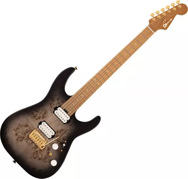 Guitare électrique solid body Charvel Pro-Mod DK24 HH 2PT CM Poplar Burl - Transparent black burst