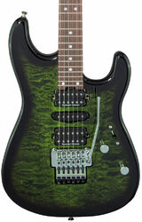 Guitare électrique forme str Charvel MJ San Dimas Style 1 HSH FR PF QM (Japan) - Transparent green burst