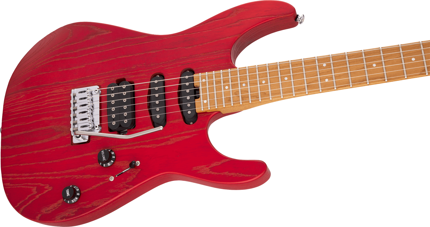 Charvel Dinky Dk24 Hss 2pt Cm Ash Pro-mod Seymour Duncan Trem Mn - Red Ash - Guitare Électrique Forme Str - Variation 2