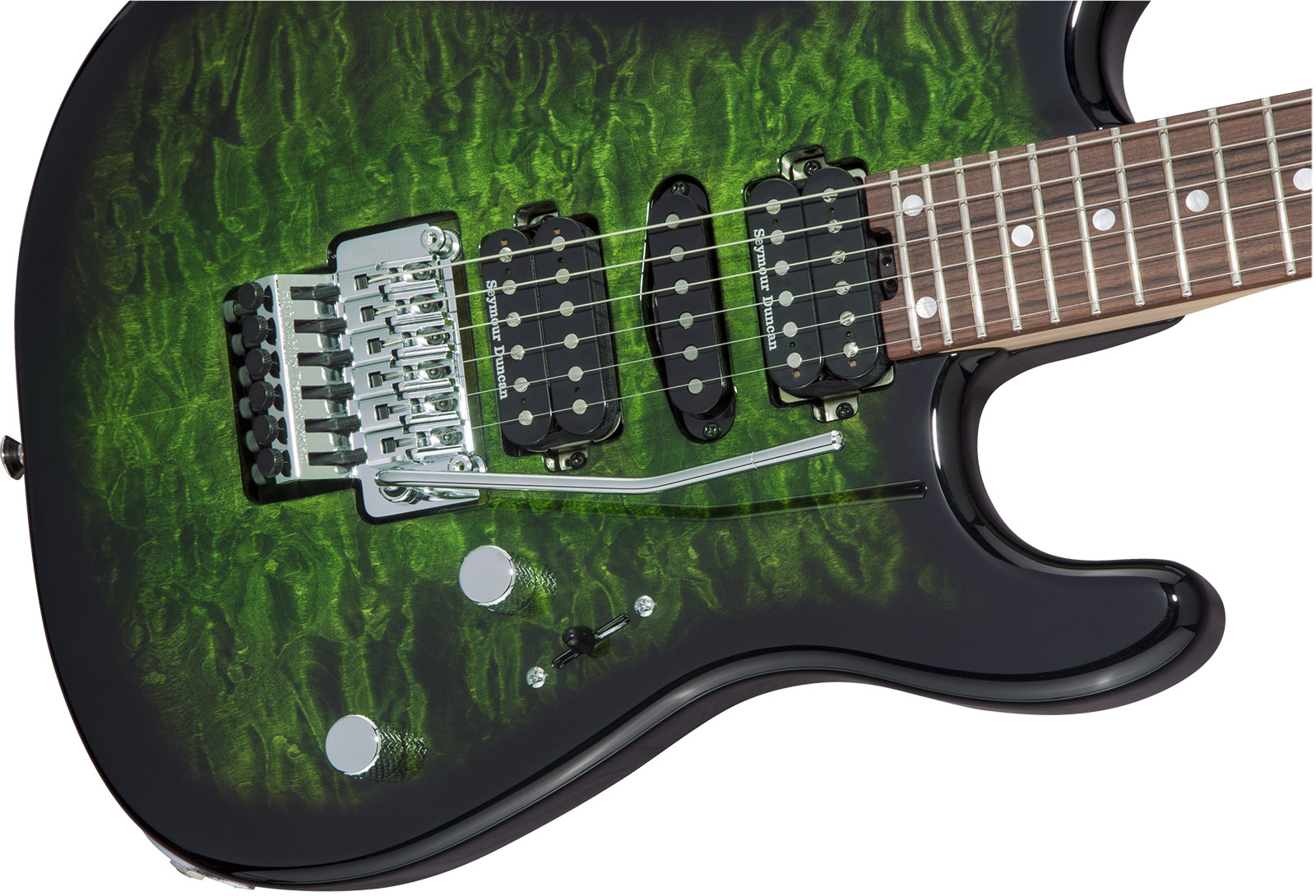 Charvel San Dimas Style 1 Hsh Qm Mj Jap Hsh Seymour Duncan Fr Pf - Transparent Green Burst - Guitare Électrique Forme Str - Variation 2