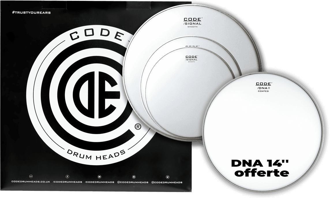 Pack peaux Code drumheads Pack Smooth Rock + DNA 14 Offerte