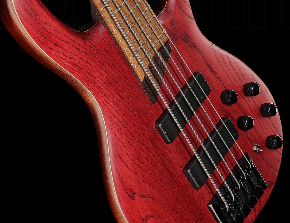 Cort B5 Element Artisan 5c Active Bartolini Mn - Open Pore Burgundy Red - Basse Électrique Solid Body - Variation 2