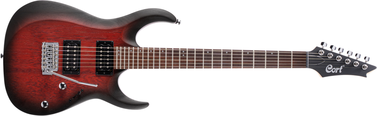 Cort X100 Opbb Hh Trem Jat - Open Pore Black Cherry Burst - Guitare Électrique Forme Str - Main picture