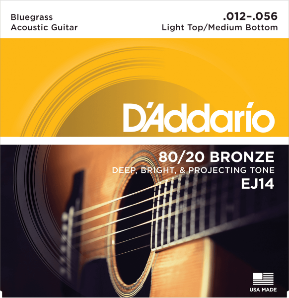 Cordes guitare acoustique D'addario 80/20 Bronze Bluegrass 12-56 - Jeu de 6 cordes