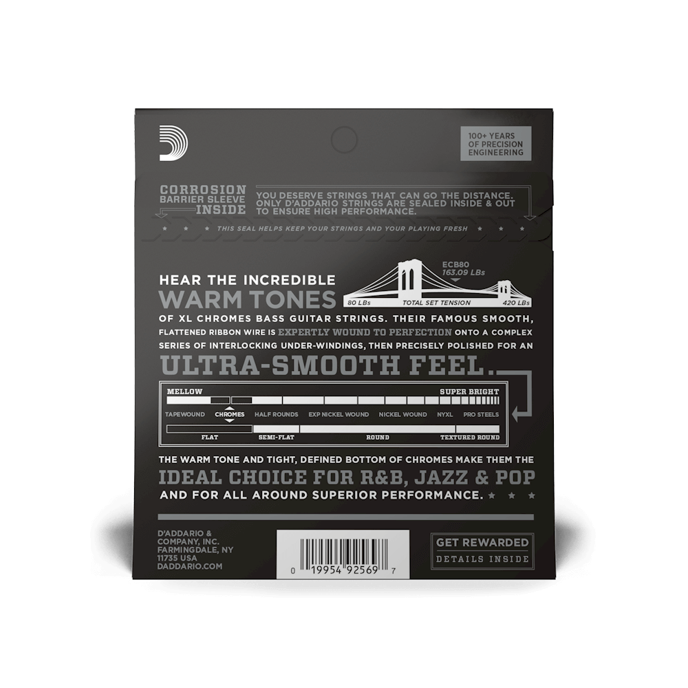 D'addario Jeu De 4 Cordes Ecb80 Bass (4) Chromes Super Light / Long Scale 40-95 - Cordes Basse Électrique - Variation 1