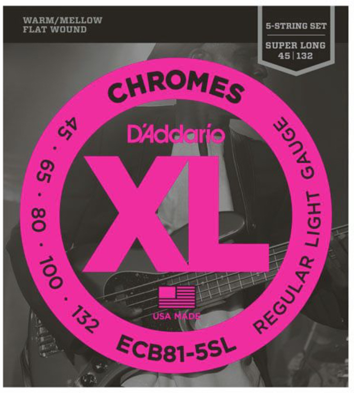 D'addario Ecb81-5sl Chromes Flat Wound Electric Bass Super Long Scale 5c 45-132 - Cordes Basse Électrique - Main picture