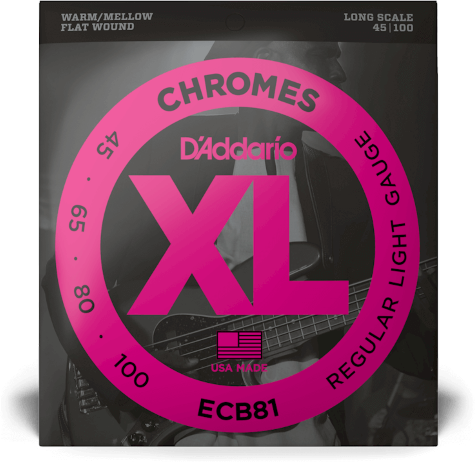 D'addario Jeu De 4 Cordes Ecb81 Chromes Flatwound Bass Long Scale Light 45-100 - Cordes Basse Électrique - Main picture