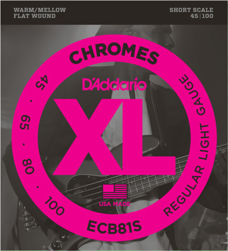 D'addario Jeu De 4 Cordes Ecb81s Chromes Flatwound Bass Short Scale Light 45-100 - Cordes Basse Électrique - Main picture