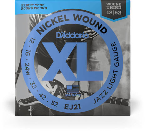 D'addario Jeu De 6 Cordes Ej21 Nickel Round Wound Jazz Light 12-52 - Cordes Guitare Électrique - Main picture