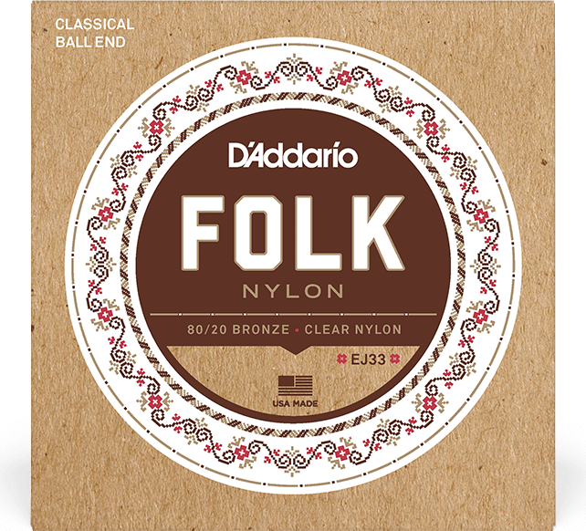 D'addario Ej33 Folk Nylon (6) 80/20 Bronze Wrap, Nylon Core, Clear Nylon Trebles Ball End - Cordes Guitare Classique Nylon - Main picture