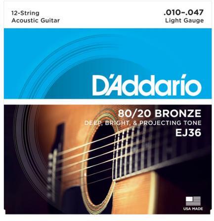 D'addario Jeu De 12 Cordes Ej36 80/20 Bronze Acoustic Guitar Strings, Light, 10-47 - Cordes Guitare Acoustique - Main picture