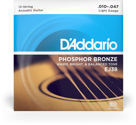 D'addario Jeu De 6 Cordes Ej38 Phosphor Bronze 12-string Acoustic Guitar Strings, Light, 10-47 - Cordes Guitare Acoustique - Main picture