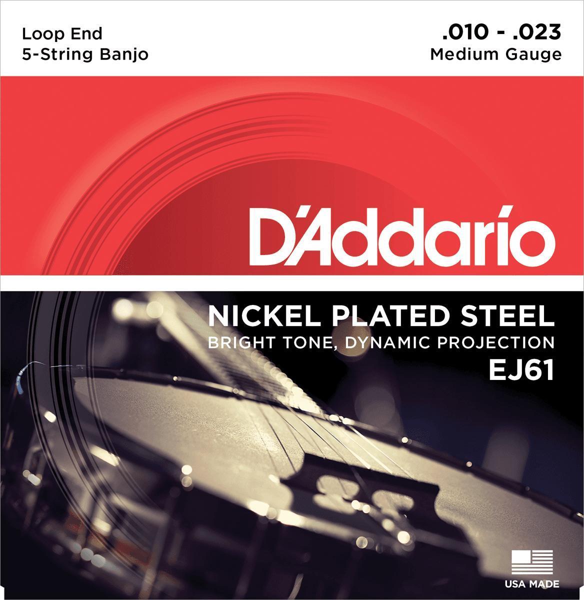 Corde banjo D'addario EJ61 5-String Bango 010-023 - Jeu de 6 cordes