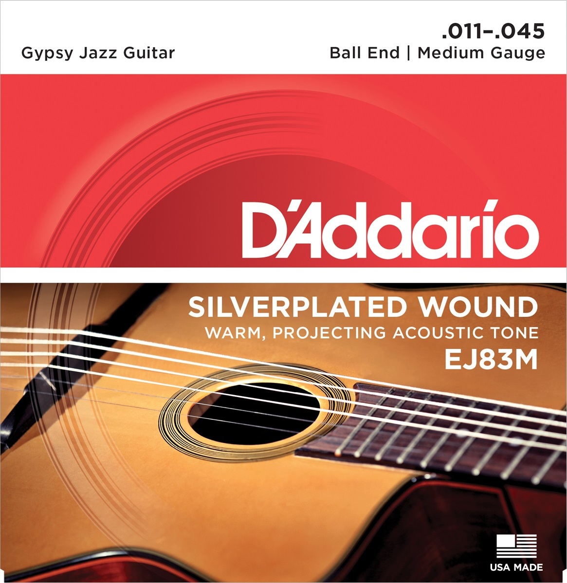 D'addario Ej83m Acoustic Gipsy Jazz Medium Ball End 11-45 - Cordes Guitare Classique Nylon - Main picture