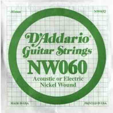 D'addario Electric (1) Nw060 Single Xl Nickel Wound 060 - Cordes Guitare Électrique - Main picture