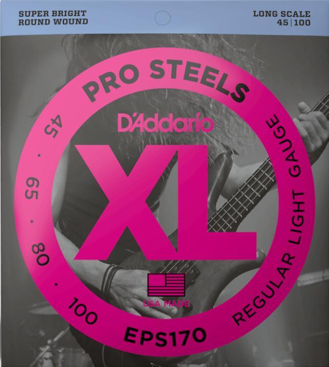 Cordes basse électrique D'addario EPS170 Electric Bass 4-String Set ProSteels Round Wound Long Scale 45-100 - Jeu de 4 cordes
