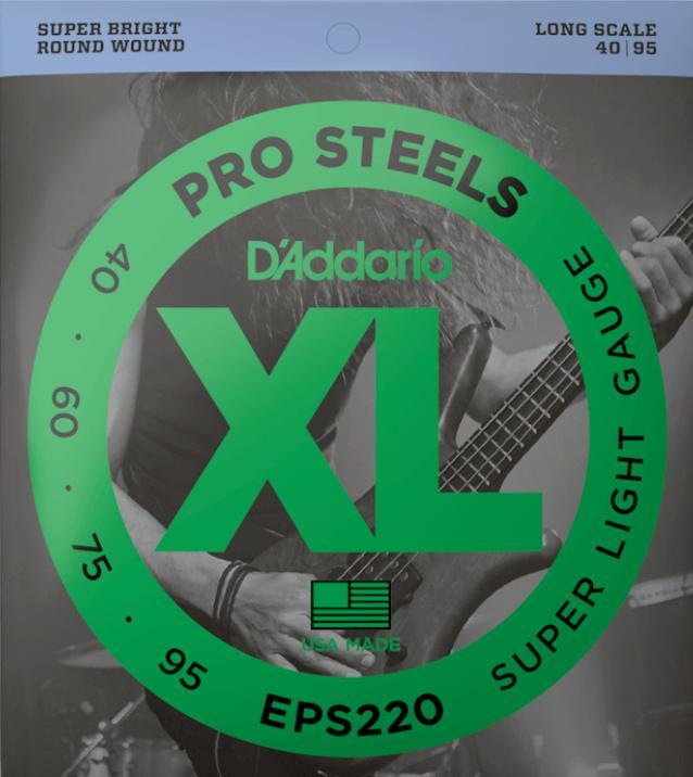 Cordes basse électrique D'addario EPS220 Electric Bass 4-String Set ProSteels Round Wound Long Scale 40-95 - Jeu de 4 cordes