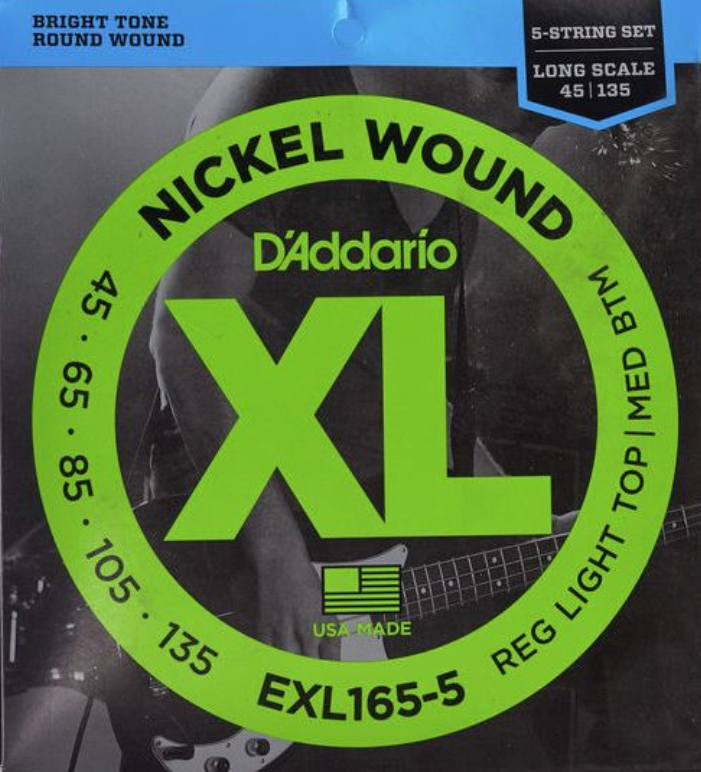 D'addario EXL165-5 Electric Bass 5-String Set Nickel Round Wound Long Scale  45-135 - jeu de 5 cordes Cordes basse électrique