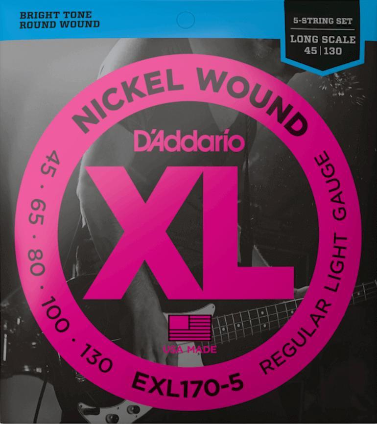 Cordes basse électrique D'addario EXL170-5 Electric Bass 5-String Set Nickel Round Wound Long Scale 45-130 - Jeu de 5 cordes