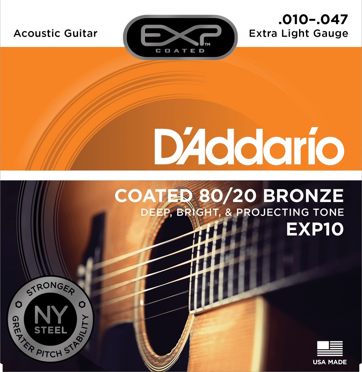 D'addario Jeu De 6 Cordes Exp10ny Coated 80/20 Bronze Extra Light 10-47 - Cordes Guitare Acoustique - Main picture