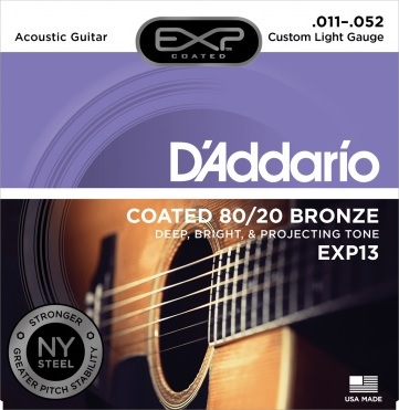 D'addario Jeu De 6 Cordes Exp13ny Coated 80/10 Bronze Custom Light 11-52 - Cordes Guitare Acoustique - Main picture