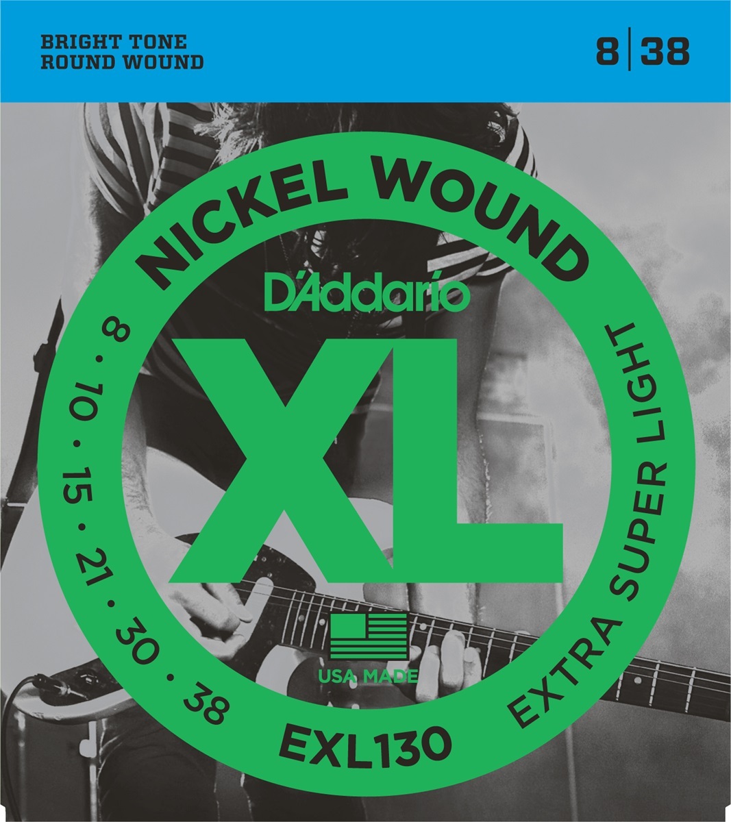 D'addario Jeu De 6 Cordes Guit. Elec. 6c Nickel Wound 008.038 Exl130 - Cordes Guitare Électrique - Main picture