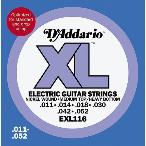 Cordes guitare électrique D'addario EXL116 Nickel Wound Med Top/Heavy Btm 011-052 - Jeu de 6 cordes