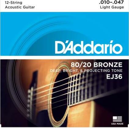D'addario Jeu De 6 Cordes Guit. Folk 12c 80.20 Bronze 010.047 Ej36 - Cordes Guitare Acoustique - Main picture