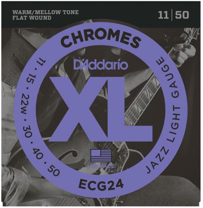 Cordes guitare électrique D'addario XL Chromes Flat Wound ECG24 11-50 - Jeu de 6 cordes