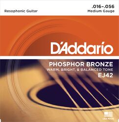 Cordes guitare acoustique D'addario EJ42 Resophonic Guitar Strings 16-56 - Jeu de 6 cordes