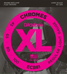 Cordes basse électrique D'addario ECB81 Chromes Flatwound Bass, Long Scale, 45-100 - Jeu de 4 cordes
