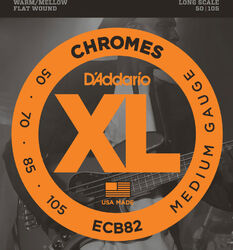 Cordes basse électrique D'addario ECB82 Electric Bass 4-String Set Chromes Flat Wound Long Scale 50-105 - Jeu de 4 cordes