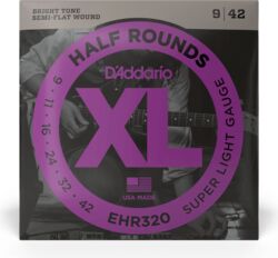 Cordes guitare électrique D'addario EHR320 Electric Half Round Super Light 09-42 - Jeu de 6 cordes