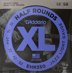 Cordes guitare électrique D'addario EHR350 Half Round Jazz Electric Guitar Strings 12-52 - Jeu de 6 cordes