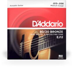 EJ12 80/20 Bronze Acoustic Guitar Strings, Medium, 13-56