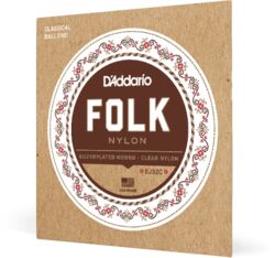 Cordes guitare acoustique D'addario EJ32C Folk Nylon Ball End Silver Wound - Jeu de 6 cordes