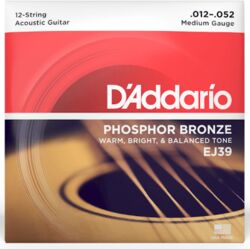 Cordes guitare acoustique D'addario EJ39 Acoustic Guitar 12-String Set Phosphor Bronze 13-56 - Jeu de 12 cordes