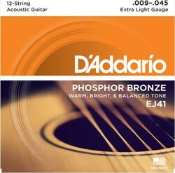 Cordes guitare acoustique D'addario EJ41 Folk (6) Phosphor Bronze Extra-Light 09-45 - Jeu de 6 cordes