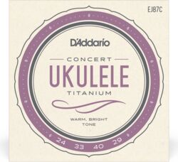 Cordes ukelele  D'addario EJ87C Ukulélé Concert (4)  Pro-Arté Titanium 024-029 - Jeu de 6 cordes
