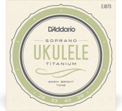 Cordes ukelele  D'addario EJ87S Ukulélé Soprano (4)  Pro-Arté Titanium 028-029 - Jeu de 6 cordes