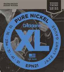 Cordes guitare électrique D'addario EPN21 XL Pure Nickel - Jazz Light - 012-051 - Jeu de 6 cordes